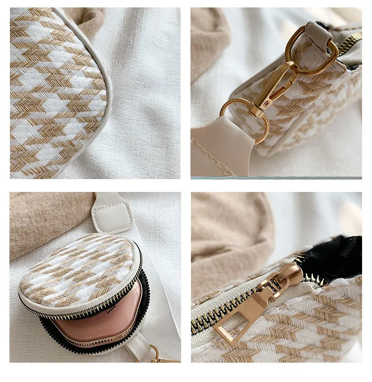 Vintage Plaid Shoulder Bags with Round Purse Pendant