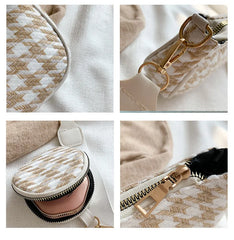 Vintage Plaid Shoulder Bags with Round Purse Pendant