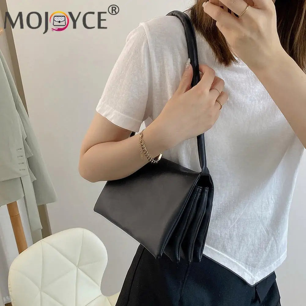 Solid Street Travel Zipper Small Handbag Soft PU Leather Underarm Bag