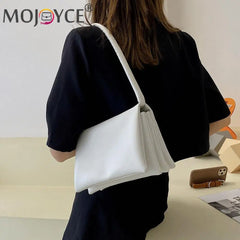 Solid Street Travel Zipper Small Handbag Soft PU Leather Underarm Bag