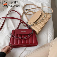 Thick Chain Handle Shoulder Crossbody Bag PU Leather Messenger Handbags