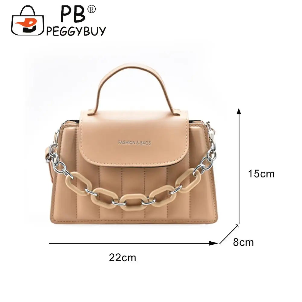 Thick Chain Handle Shoulder Crossbody Bag PU Leather Messenger Handbags