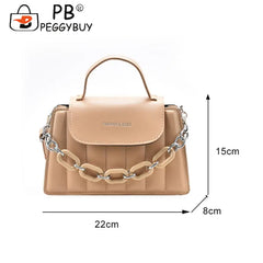 Thick Chain Handle Shoulder Crossbody Bag PU Leather Messenger Handbags