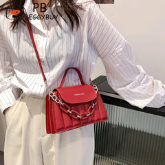 Thick Chain Handle Shoulder Crossbody Bag PU Leather Messenger Handbags