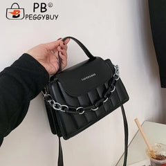 Thick Chain Handle Shoulder Crossbody Bag PU Leather Messenger Handbags