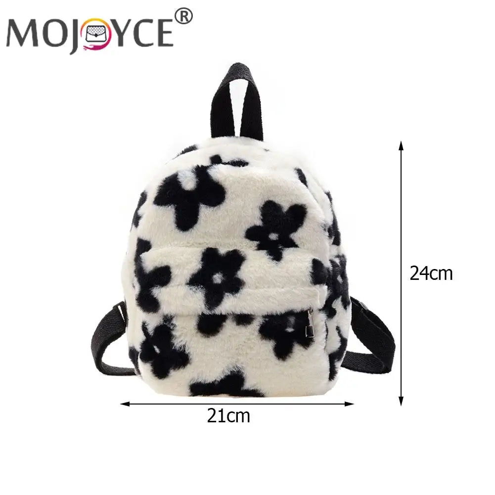 Flowers Printing Plush Backpack Casual All-match Shoulder Knapsack
