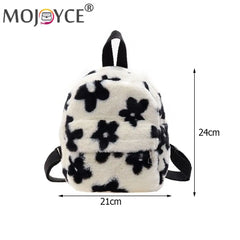 Flowers Printing Plush Backpack Casual All-match Shoulder Knapsack