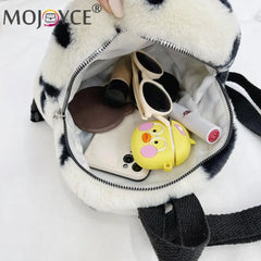 Flowers Printing Plush Backpack Casual All-match Shoulder Knapsack