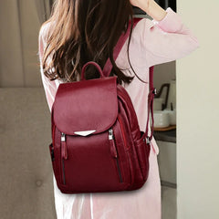 Women's Casual Leather School Backpack for Girls