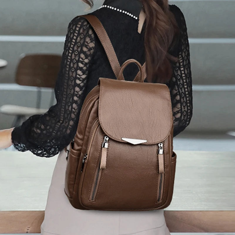 Women's Casual Leather School Backpack for Girls