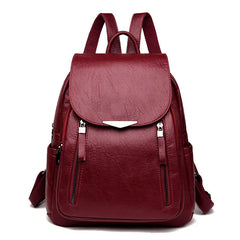 Women's Leather Casual Backpack Large Capacity School Bag