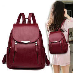 Women's Leather Casual Backpack Large Capacity School Bag