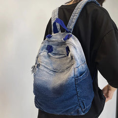 Casual Backpack Women Denim Travel Bag Vintage High Capacity Women's Backpack