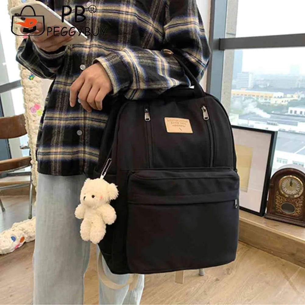 Girls Casual Bear Pendant Backpack Large Capacity Outdoor Travel Daypacks