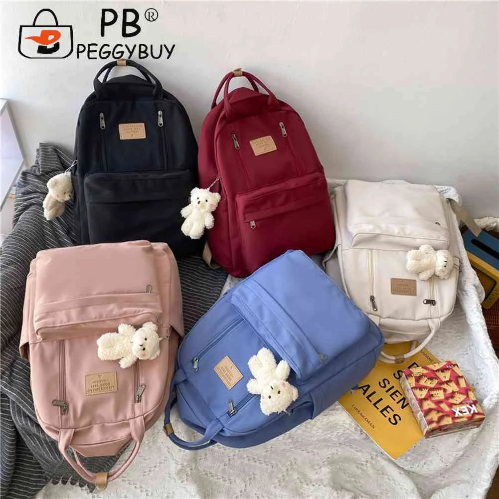 Girls Casual Bear Pendant Backpack Large Capacity Outdoor Travel Daypacks