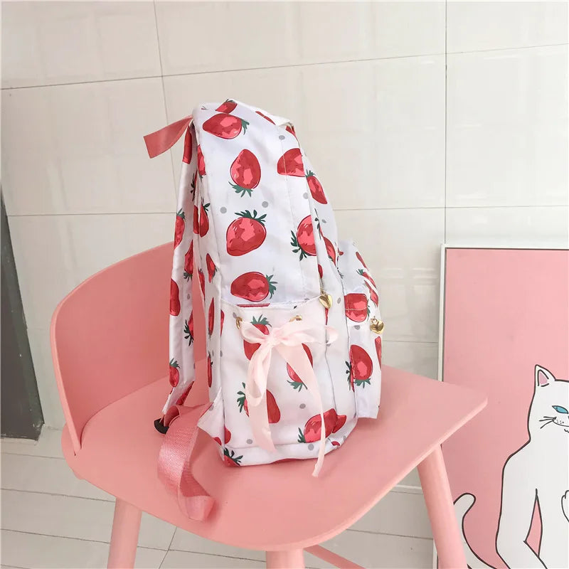 Waterproof Nylon Strawberry Backpack for Women - Large Capacity