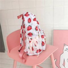 Waterproof Nylon Strawberry Backpack for Women - Large Capacity