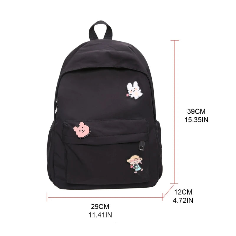 Women's Solid Shoulder Bag Nylon Student Backbag