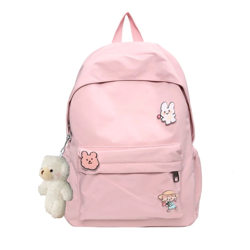 Women's Solid Shoulder Bag Nylon Student Backbag