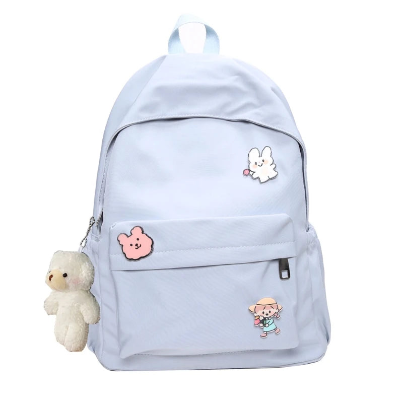 Women's Solid Shoulder Bag Nylon Student Backbag