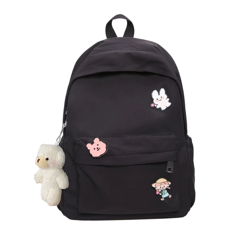 Women's Solid Shoulder Bag Nylon Student Backbag