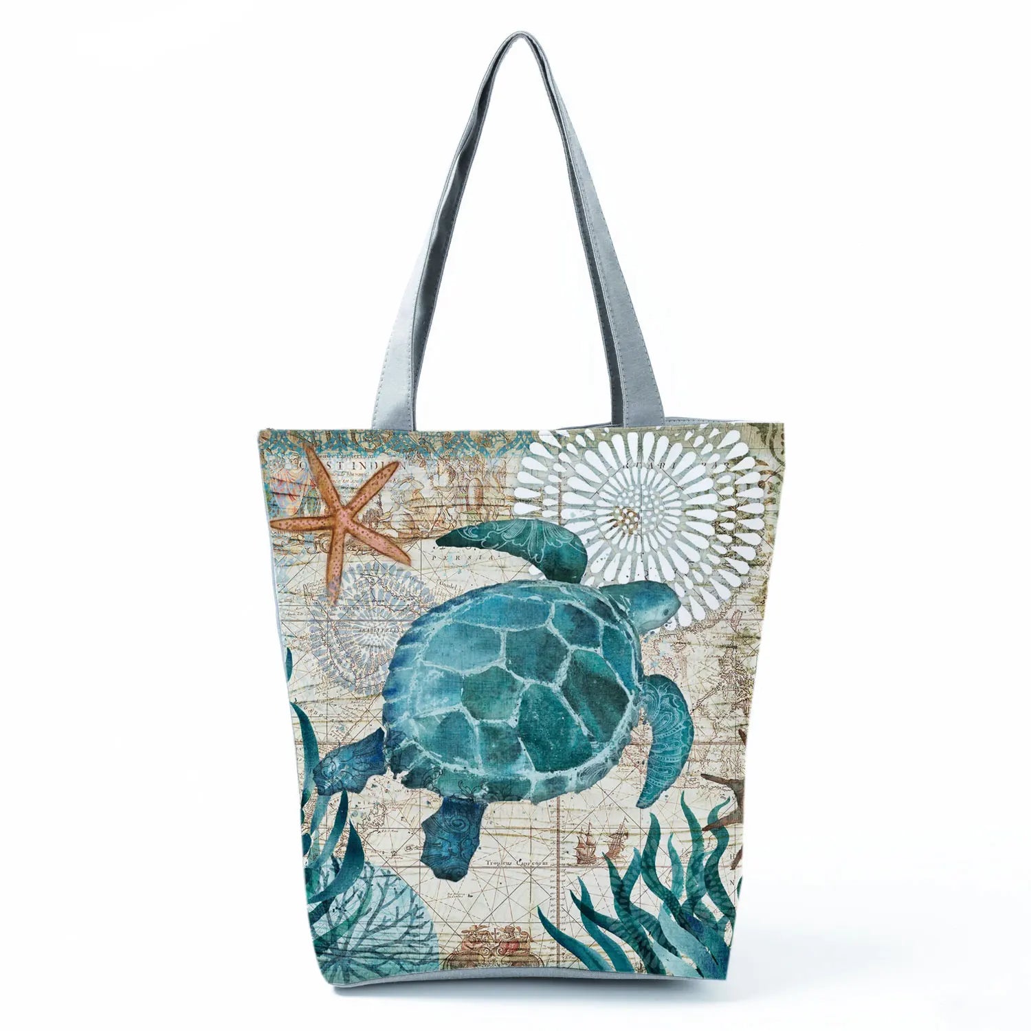 Beach Tote Bag Seahorse Turtle Octopus Pattern Shoulder Bags
