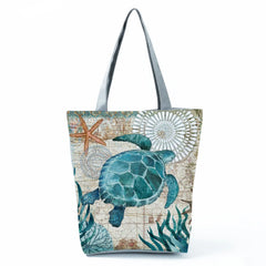 Beach Tote Bag Seahorse Turtle Octopus Pattern Shoulder Bags