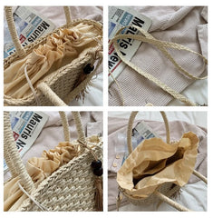 Straw Bucket Crossbody Bags for Women - Summer Handbags Tassel Shoulder Bags