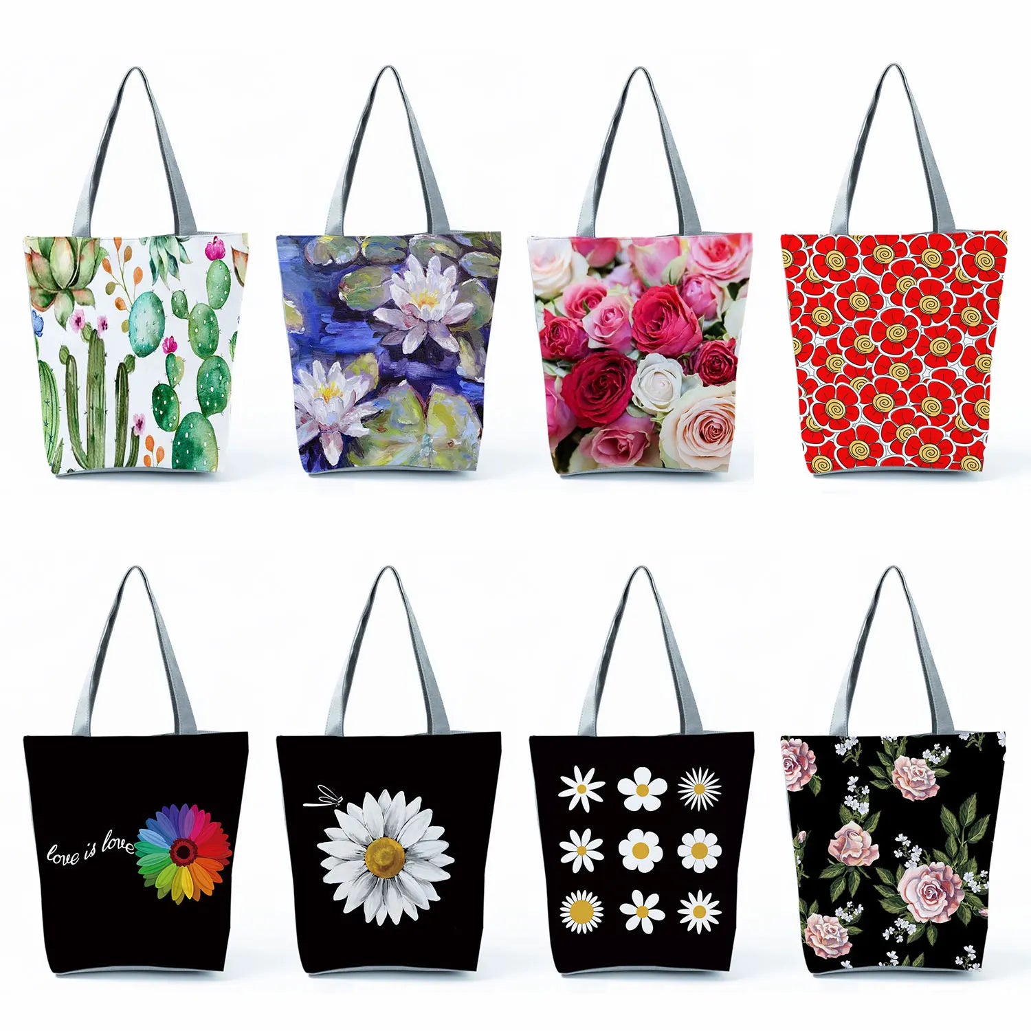 Botanical Flower Print Tote Bag Large Capacity Women Shoulder Bag