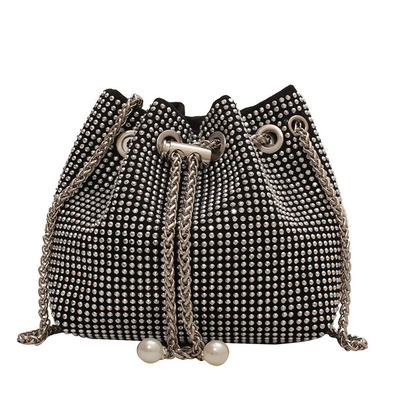 Casual PU Leather Shoulder Bag for Women Rhinestone Crossbody Handbags