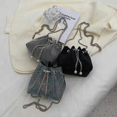 Casual PU Leather Shoulder Bag for Women Rhinestone Crossbody Handbags