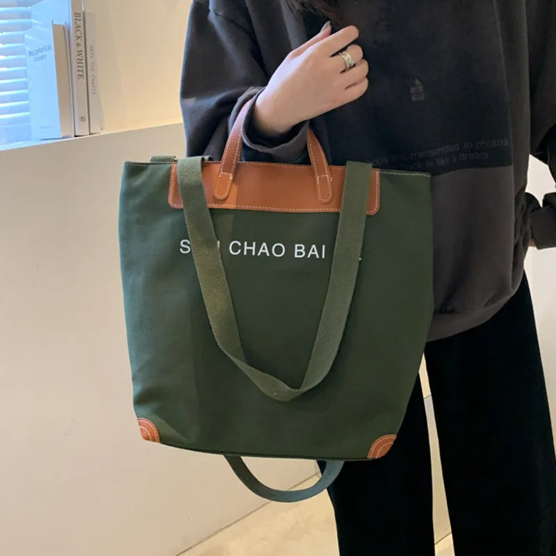 Canvas Bucket Bag Large Capacity Shoulder Tote