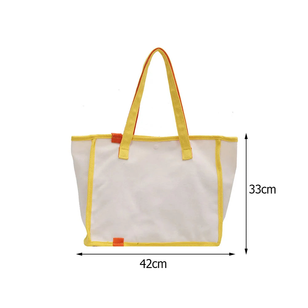 Canvas Female Shoulder Bags Contrast Women Large Capacity Tote Shopping