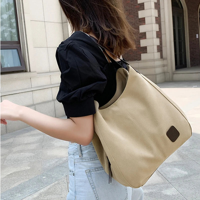 Casual Canvas Handbag Women Large Capacity Shoulder Bag Vintage Lady Shopping Ba