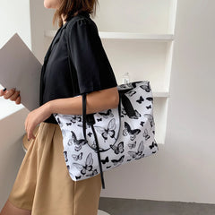 Canvas Animal Print Shoulder Bag for Women, Large Capacity Tote