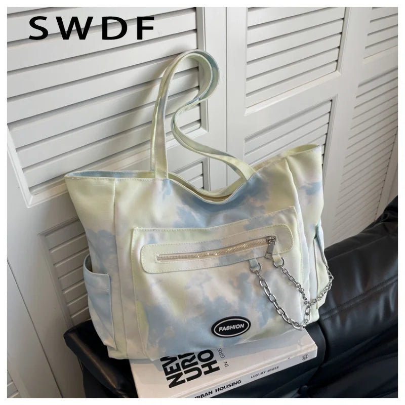 Canvas Women Handbags Chain Shopper Shoulder Bag Lady Totes Bolsa