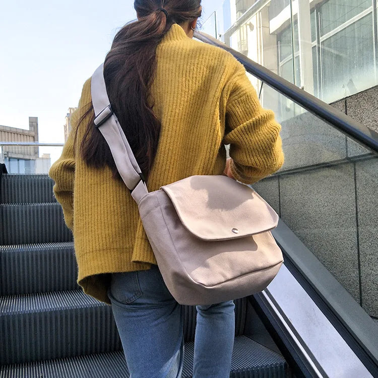 Casual Canvas Shoulder Bag for Women Girls Student Big Crossbody Book Bag