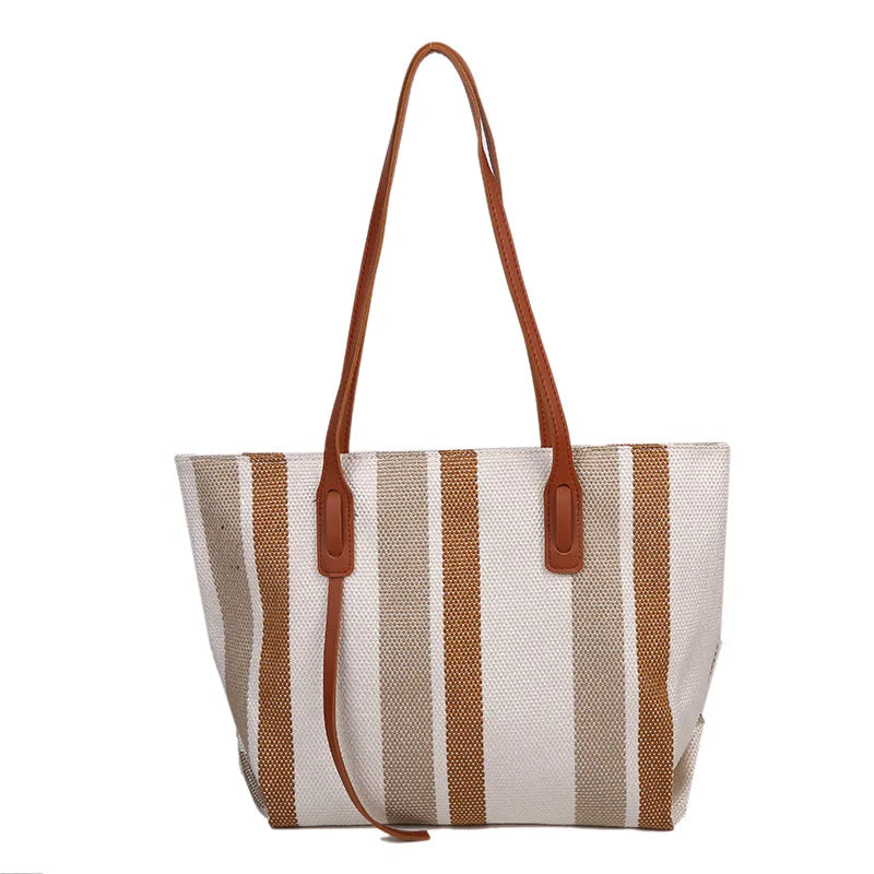 Casual Canvas Totes Bag Striped Handbag Tote Shopper Bag