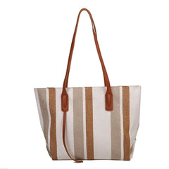 Casual Canvas Totes Bag Striped Handbag Tote Shopper Bag