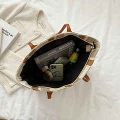 Casual Canvas Totes Bag Striped Handbag Tote Shopper Bag