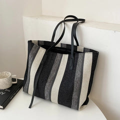 Casual Canvas Totes Bag Striped Handbag Tote Shopper Bag