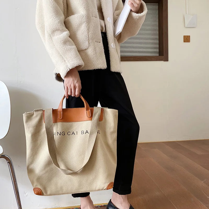 Canvas Women Handbags Letters Shoulder Crossbody Bags Large Capacity Totes
