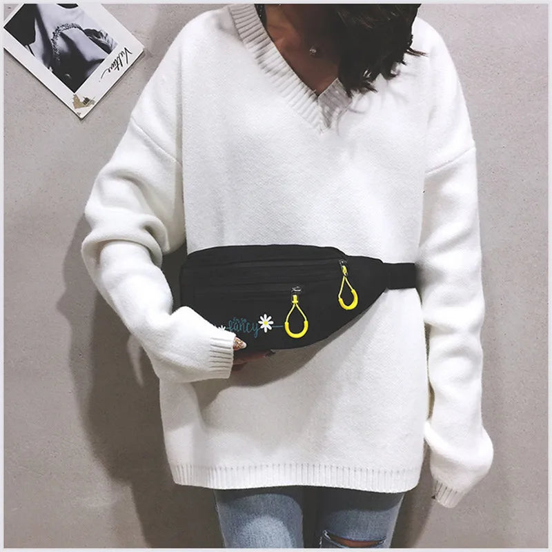 Casual Canvas Women Waist Packs Solid Chest Bag Girls Dumpling Shape Shoulder Ba