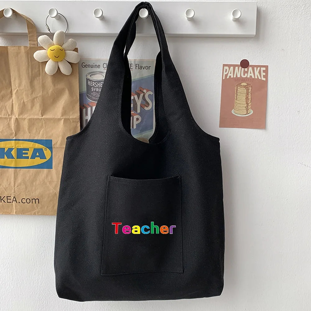 Cartoon Shoulder Bag Teacher Pattern Large Capacity Tote Bag