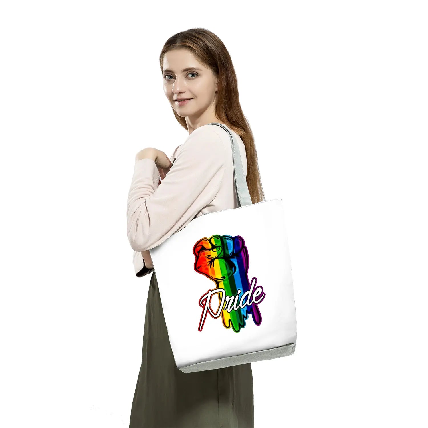 Rainbow Love is Love Tote Bag Cartoon Print Shoulder Bag for Women