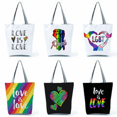 Rainbow Love is Love Tote Bag Cartoon Print Shoulder Bag for Women