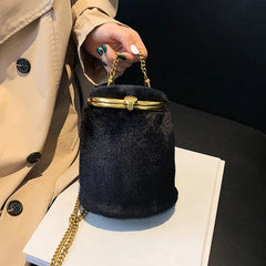 Plush Shoulder Bag for Women Casual Chain Bucket Crossbody Bags