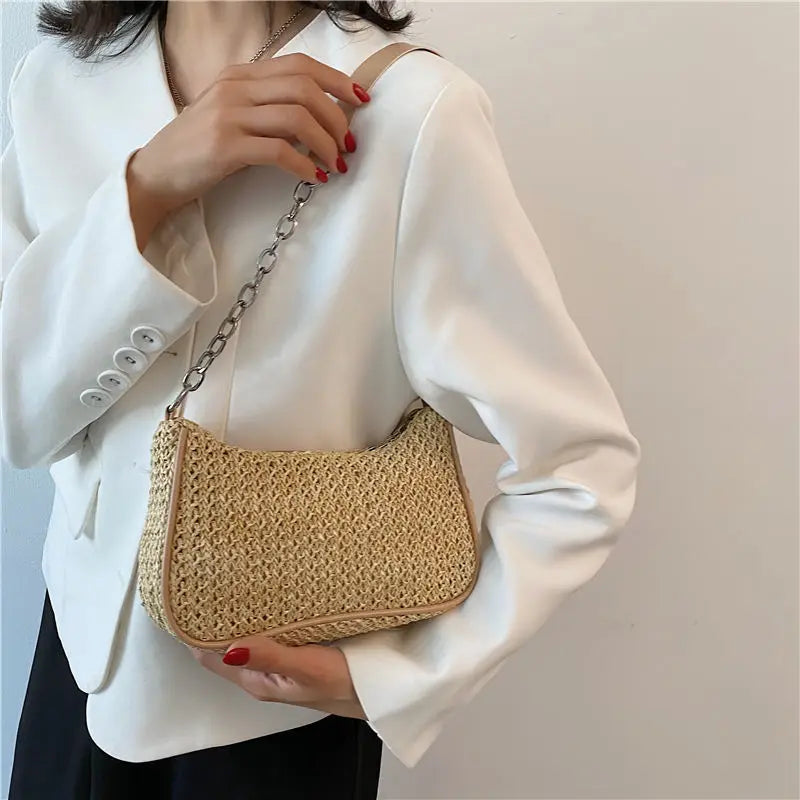Straw Shoulder Bags Women Summer Messenger Beach Travel Purses Handbags