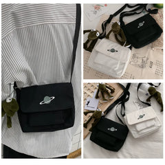 Celestial Print Canvas Messenger Bag Small Shoulder Bag for Women