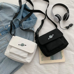 Celestial Print Canvas Messenger Bag Small Shoulder Bag for Women